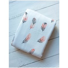 Муслиновый плед, 4 слоя, 120х160 см. "Оранжевые перышки" Alisse Dreams