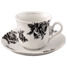 Чашка высокая с блюдцем Светлана Черная роза на белом фоне (200 мл), Leander