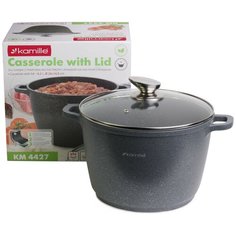 Кастрюля 6,2 л Kamille KM-4427 (24х16,5 см) из литого алюминия с покрытием серый мрамор