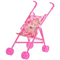Прогулочная коляска-трость для кукол, детские ролевые игрушки,игра в "дочки-матери",цвет розовый,стильный принт в крупную клетку, пластик,игрушка для детей,игрушка для девочек в/п 36*25*47 см Компания Друзей