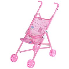 Прогулочная коляска-трость для кукол складная, детские ролевые игрушки,игра в "дочки-матери",цвет розовый,стильный принт с надписями, пластик,игрушка для детей,игрушка для девочек,в/п 43*21*49 см Компания Друзей