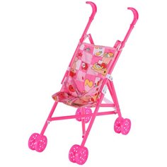 Прогулочная коляска-трость для кукол, детские ролевые игрушки,игра в "дочки-матери",цвет розовый,стильный принт в крупную клетку, пластик,игрушка для детей,игрушка для девочек ,в/п 23*35,5*49 см Компания Друзей