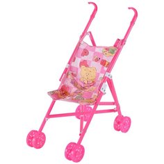 Прогулочная коляска-трость для кукол, детские ролевые игрушки,игра в "дочки-матери",цвет розовый,стильный принт в крупную клетку, пластик,игрушка для детей,игрушка для девочек,в/п 14*6*52 см Компания Друзей