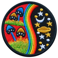 Нашивка (шеврон, патч) на термослое, Стежкофф, "Космос и грибы", 8,5 см, 1 штука