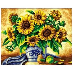 Ah5118 Алмазная мозаика Алмазное Хобби "Желтые подсолнухи в синей вазе"