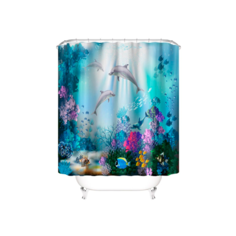 Штора для ванной комнаты с кольцами фотопечать "Дельфины-2" 180х180 Santrade