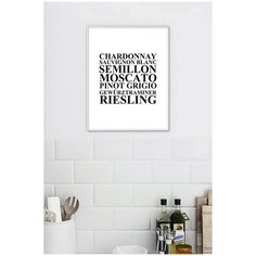 Постер для кухни в белой рамке Postermarkt "Виды белого вина", 40х50 см