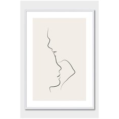 Постер на стену для интерьера Postermarkt Лица рисунок линиями, постер в белой рамке 40х50 см, постеры картины для интерьера в белой рамке