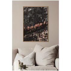 Постер на стену для интерьера Postermarkt Горы и лес №4, постер в золотой рамке 50х70 см, постеры картины для интерьера в золотой рамке