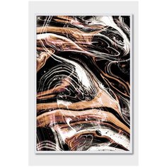 Постер на стену для интерьера Postermarkt Абстракция темно-золотая №3, постер в белой рамке 50х70 см, постеры картины для интерьера в белой рамке