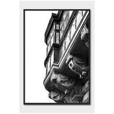 Черно-белый постер на стену для интерьера Postermarkt Фрагмент архитектуры, постер в черной рамке 40х50 см, постеры картины для интерьера в черной рамке