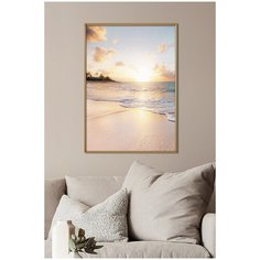 Постер на стену для интерьера Postermarkt Закат на пляже №3, постер в золотой рамке 50х70 см, постеры картины для интерьера в золотой рамке