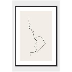 Постер на стену для интерьера Postermarkt Лица рисунок линиями, постер в черной рамке 40х50 см, постеры картины для интерьера в черной рамке