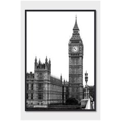 Черно-белый постер на стену для интерьера Postermarkt Башня Биг Бен, постер в черной рамке 30х40 см, постеры картины для интерьера в черной рамке