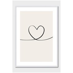 Постер на стену для интерьера Postermarkt Сердце рисунок линиями, постер в белой рамке 40х50 см, постеры картины для интерьера в белой рамке