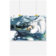 Постер на стену для интерьера Postermarkt Абстракция Сине белая №2 , размер 40х50 см, постеры картины для интерьера в тубусе