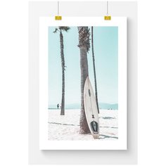 Постер для интерьера Postermarkt Доска для серфинга на пляже, 40х50 см, в тубусе