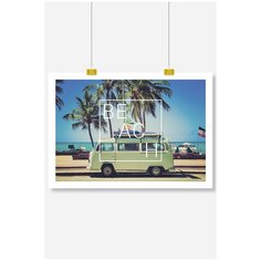 Постер на стену для интерьера Postermarkt Фургон на пляже, размер 40х50 см, постеры картины для интерьера в тубусе
