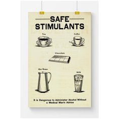 Постер на стену для интерьера Postermarkt Винтажный постер Safe stimulants , размер 40х50 см, постеры картины для интерьера в тубусе