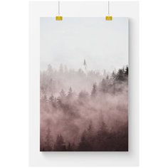 Постер на стену для интерьера Postermarkt Туман в лесу №2, размер 40х50 см, постеры картины для интерьера в тубусе