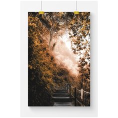 Постер на стену для интерьера Postermarkt Осенняя дорога в лесу, размер 40х50 см, постеры картины для интерьера в тубусе