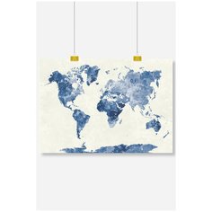 Постер на стену для интерьера Postermarkt Карта мира синяя, размер 50х70 см, постеры картины для интерьера в тубусе