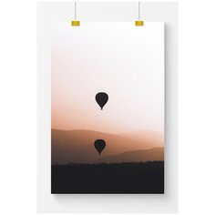 Постер на стену для интерьера Postermarkt Воздушные шары на закате №1, размер 50х70 см, постеры картины для интерьера в тубусе