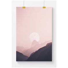 Постер на стену для интерьера Postermarkt Розовое небо и горы, размер 40х50 см, постеры картины для интерьера в тубусе