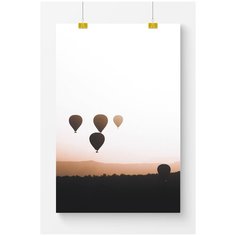 Постер на стену для интерьера Postermarkt Воздушные шары на закате №2, размер 60х90 см, постеры картины для интерьера в тубусе