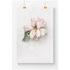 Постер на стену для интерьера Postermarkt Розовый цветок на белом фоне, размер 70х100 см, постеры картины для интерьера в тубусе