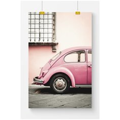 Постер на стену для интерьера Postermarkt Розовый автомобиль, размер 40х50 см, постеры картины для интерьера в тубусе