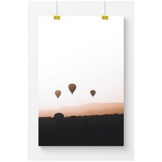 Постер на стену для интерьера Postermarkt Воздушные шары на закате №3, размер 50х70 см, постеры картины для интерьера в тубусе