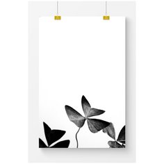 Постер на стену для интерьера Postermarkt Черно белые листья №5, размер 50х70 см, постеры картины для интерьера в тубусе