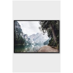 Постер на стену для интерьера Postermarkt Берег озера в горах, постер в черной рамке 30х40 см, постеры картины для интерьера в черной рамке
