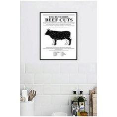 Постер для кухни в черной рамке Postermarkt "Гид по говядине", 50х70 см