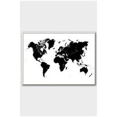 Постер на стену для интерьера Postermarkt Карта мира черная, постер в белой рамке 30х40 см, постеры картины для интерьера в белой рамке