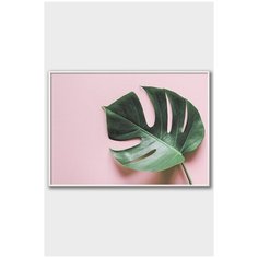 Постер на стену для интерьера Postermarkt Монстера на розовом фоне, постер в белой рамке 30х40 см, постеры картины для интерьера в белой рамке