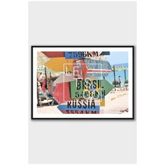 Постер на стену для интерьера Postermarkt Пляж и надпись Lets go, постер в черной рамке 50х70 см, постеры картины для интерьера в черной рамке