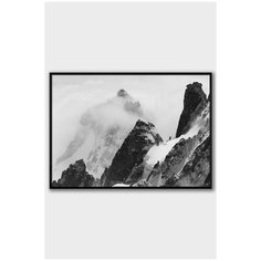 Постер на стену для интерьера Postermarkt Черно белые горы, постер в черной рамке 50х70 см, постеры картины для интерьера в черной рамке
