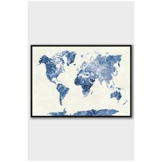 Постер на стену для интерьера Postermarkt Карта мира синяя, постер в черной рамке 40х50 см, постеры картины для интерьера в черной рамке
