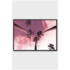 Постер на стену для интерьера Postermarkt Розовые пальмы №1, постер в черной рамке 30х40 см, постеры картины для интерьера в черной рамке