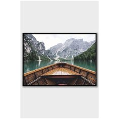 Постер на стену для интерьера Postermarkt Вид с лодки на озеро в горах, постер в черной рамке 30х40 см, постеры картины для интерьера в черной рамке