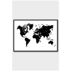 Постер на стену для интерьера Postermarkt Карта мира черная, постер в черной рамке 40х50 см, постеры картины для интерьера в черной рамке