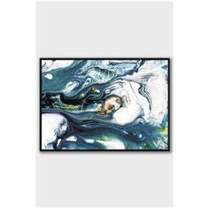 Постер на стену для интерьера Postermarkt Абстракция Сине белая №2 , постер в черной рамке 30х40 см, постеры картины для интерьера в черной рамке