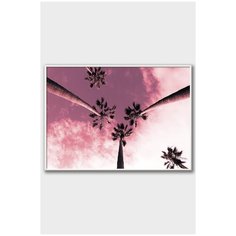 Постер на стену для интерьера Postermarkt Розовые пальмы №1, постер в белой рамке 40х50 см, постеры картины для интерьера в белой рамке