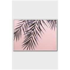 Постер на стену для интерьера Postermarkt Ветка пальмы на розовом фоне, постер в белой рамке 30х40 см, постеры картины для интерьера в белой рамке