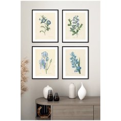 Постеры на стену для интерьера Postermarkt Набор постеров Ботаническая иллюстрация цветов №1, постеры в черной рамке, размер 40х50 см, постеры картины для интерьера