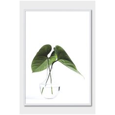 Постер на стену для интерьера Postermarkt Зеленые листья №3, постер в белой рамке 50х70 см, постеры картины для интерьера в белой рамке