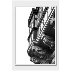 Черно-белый постер на стену для интерьера Postermarkt Фрагмент архитектуры, постер в белой рамке 30х40 см, постеры картины для интерьера в белой рамке