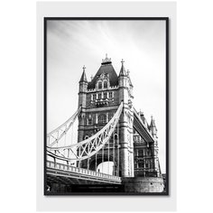 Черно-белый постер на стену для интерьера Postermarkt Тауэрский мост в Лондоне, постер в черной рамке 50х70 см, постеры картины для интерьера в черной рамке